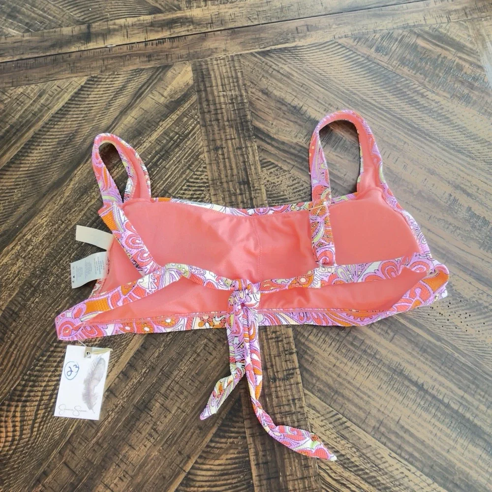$56 Jessica Simpson Women's Standard Print Bikini Top Orange Pink  Size XL NWT